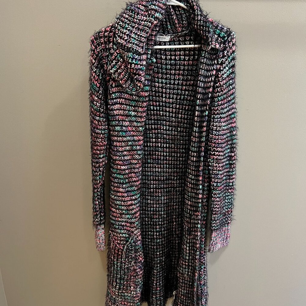 Reserved YFL Multi-Color Textured Knit Duster Cardigan